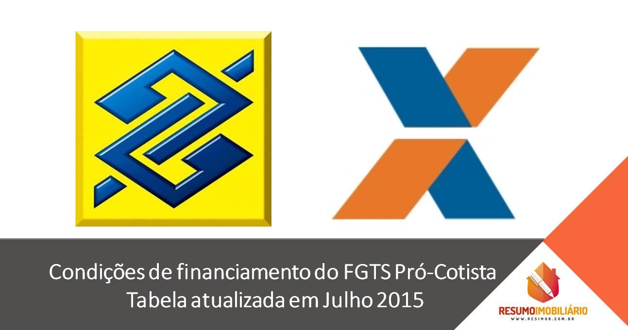 Condições de financiamento do FGTS Pró-Cotista. Tabela atualizada em Julho 2015